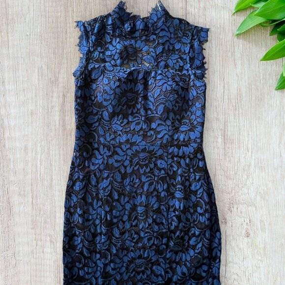 ELIZA J Blue Lace Cutout Back Illusion Mock Sleeveless Gown Prom Formal Dress 10 - Picture 7 of 9